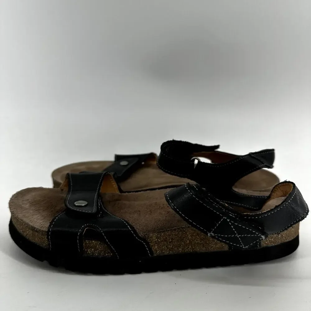 Taos Luvie Sandals Ankle Straps Leather Cork Adjustable Hook Loop Black 7 - Picture 4 of 7